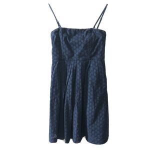 Gap Women’s Sz 6 Eyelet Sundress  Navy Blue Lined Sleeveless Cotton Dress